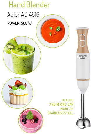 Adler Blender De Mână Cu Tijă Din Inox 500W Alb
