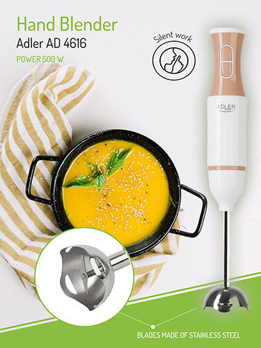 Adler Blender De Mână Cu Tijă Din Inox 500W Alb