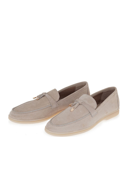 Δερμάτινα Γυναικεία Loafers σε Μπεζ Χρώμα