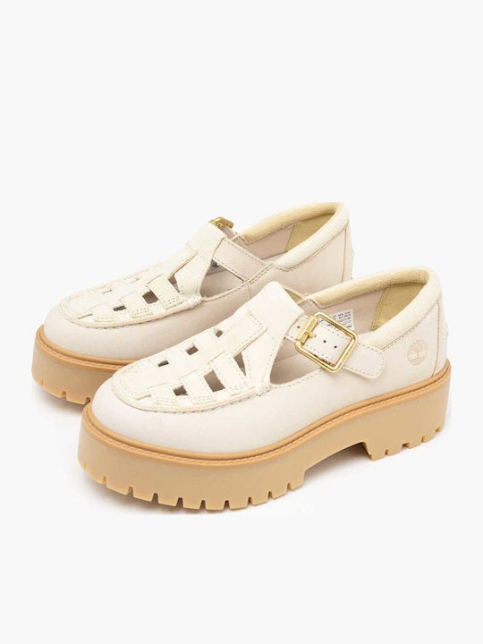 Δερμάτινα Γυναικεία Loafers σε Μπεζ Χρώμα