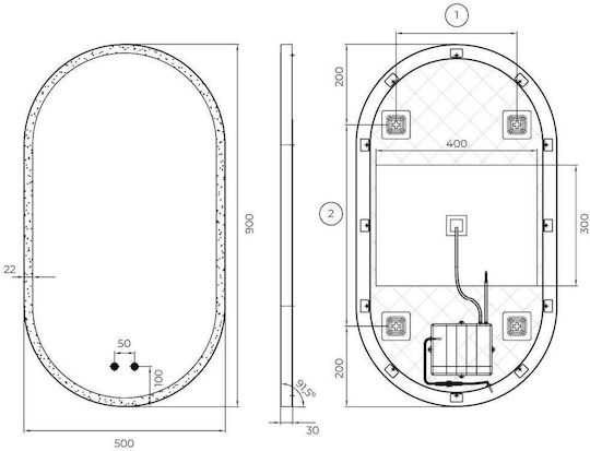 Imex Oval Led Bathroom Mirror Made of Plastic 50x90cm