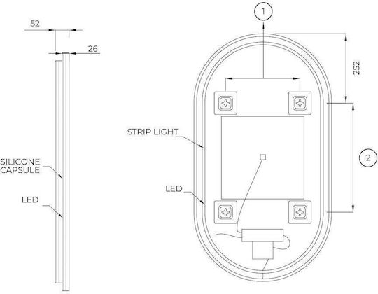 Imex Oval Badezimmerspiegel LED aus Metall 50x90cm Braune
