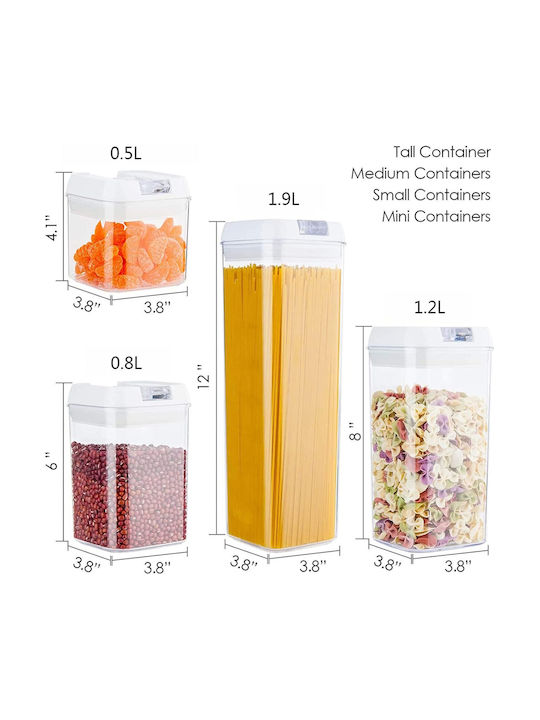 Set 7 Bucăți Vaze pentru Zahăr / Cereale / Paste / Cafea / Ceai cu Capac Ermetic Plastic Transparent