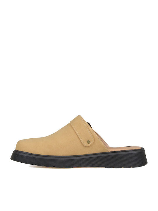 Leather Mules With Heel In Brown Colour