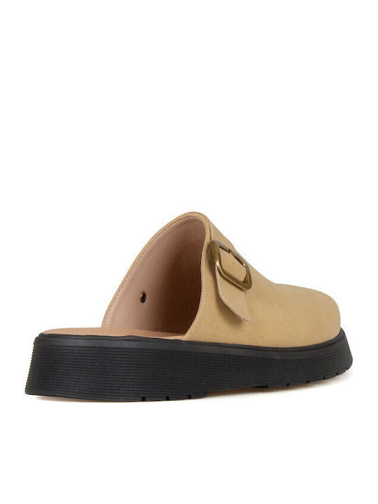 Leather Mules With Heel In Brown Colour