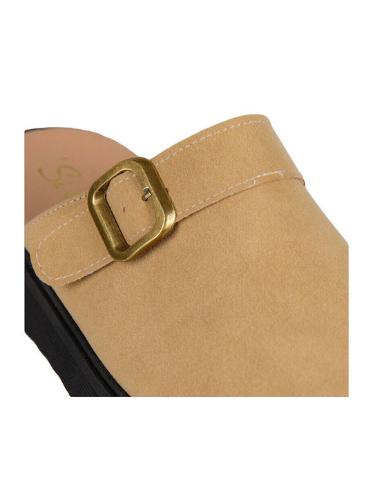 Leather Mules With Heel In Brown Colour