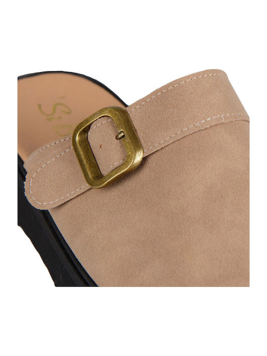 Leather Mules With Heel In Brown Colour