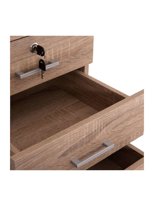 Office Storage Chipboard Drawer with Wheels, Lock & 3 Drawers Sonoma L39xW39.5xH46.5cm