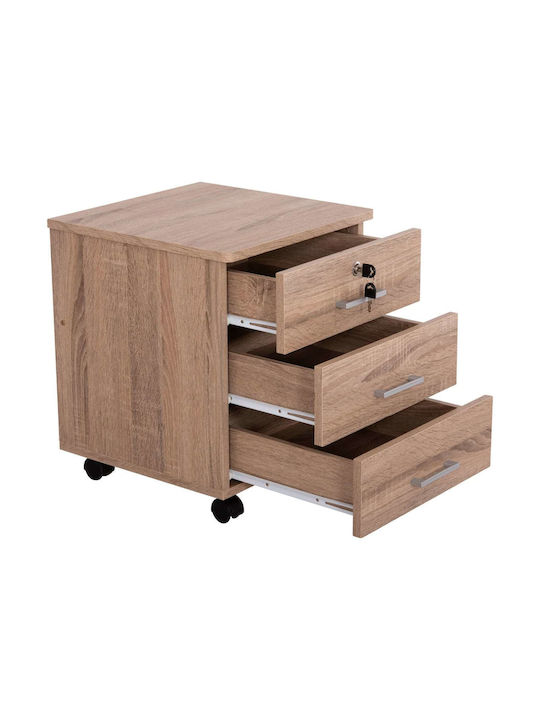Office Storage Chipboard Drawer with Wheels, Lock & 3 Drawers Sonoma L39xW39.5xH46.5cm