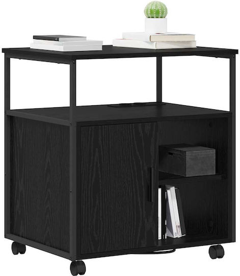Office Cabinet made of Wood and Metal with Wheels Black Oak 60x46x67cm