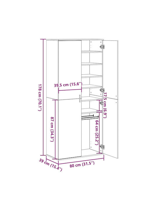 Kleiderschrank Büro Walnut 80x39x178cm