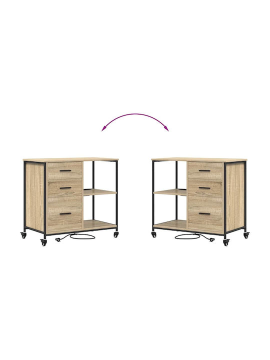 Büroaufbewahrungsschublade und -schrank aus Holz mit Rädern Sonoma Eiche 76x41x72cm