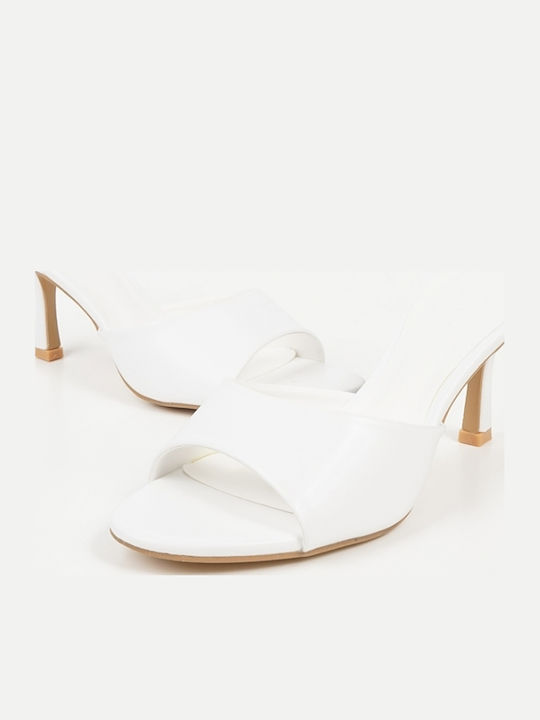 Mules With Thin Heel In White Colour