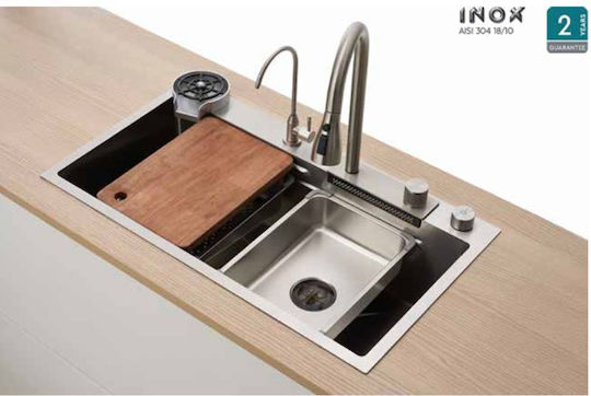 Tema Ένθετος Νεροχύτης Inox με Μπαταρία Μ80xΠ45cm Ασημί