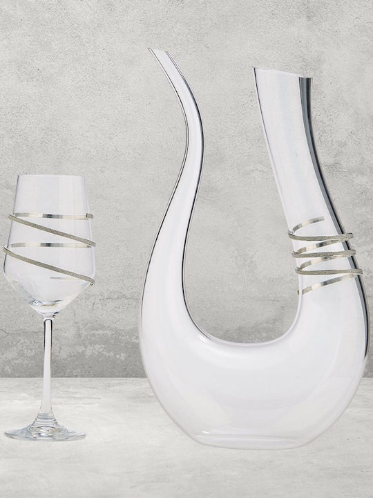 Set Carafă de Nuntă cu Pahar de Vin din Cristal 2buc