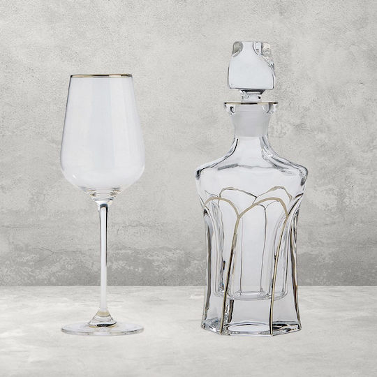 Wedding Carafe Set with Wine Glass made of Crystal Gold 2pcs