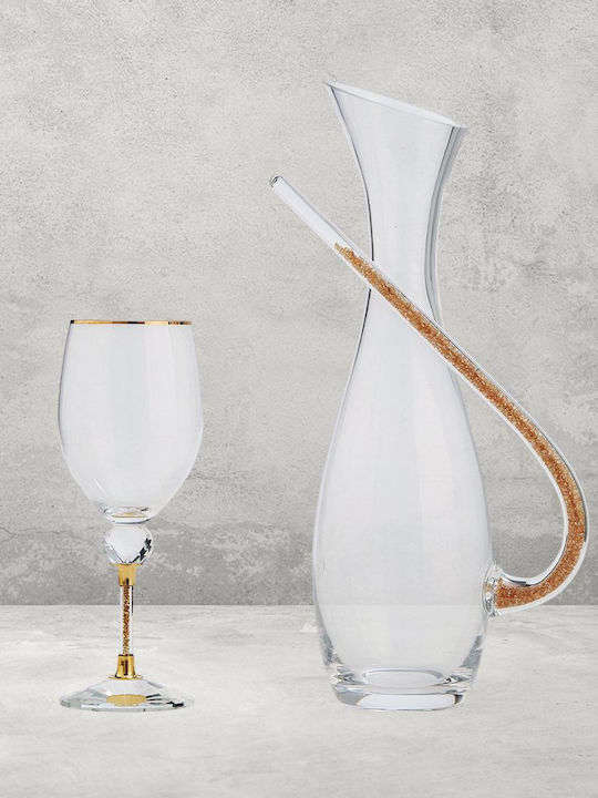 Wedding Carafe Set with Wine Glasses Made of Crystal Gold M-0560 2 Pieces