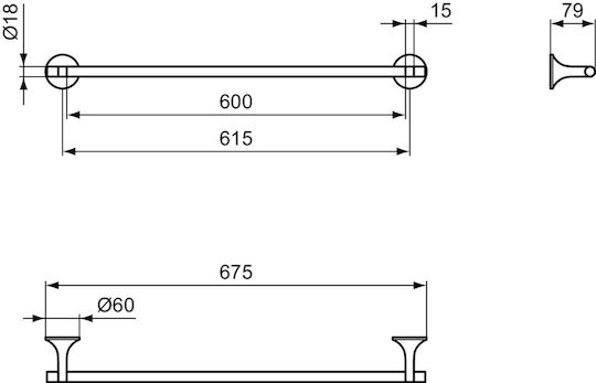 Ideal Standard Bară Baie Simplă Montată pe Perete cu Șuruburi Argintie