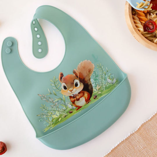 Kiokids Waterproof Silicone Bib with Pocket Mint for 4 m+