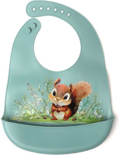 Kiokids Waterproof Silicone Bib with Pocket Mint for 4 m+