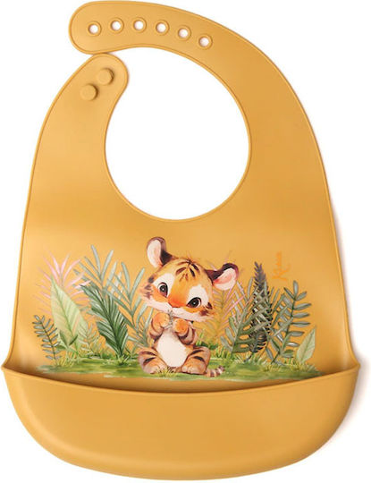Kiokids Wasserdichte Silikon Baby Lätzchen mit Tasche Gelb für 4 m+
