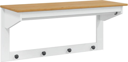 vidaXL Wooden Wall Hanger 4 Hooks White 90x35cm