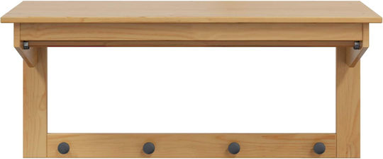 vidaXL Wooden Wall Hanger 4 Hooks Brown 90x35cm