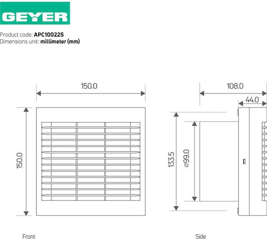 Geyer Wall-mounted Ventilator Bathroom 100mm White