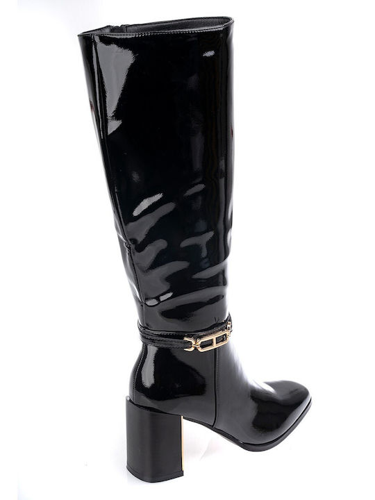 Women's Boots Made of Patent Leather with High Heel Black