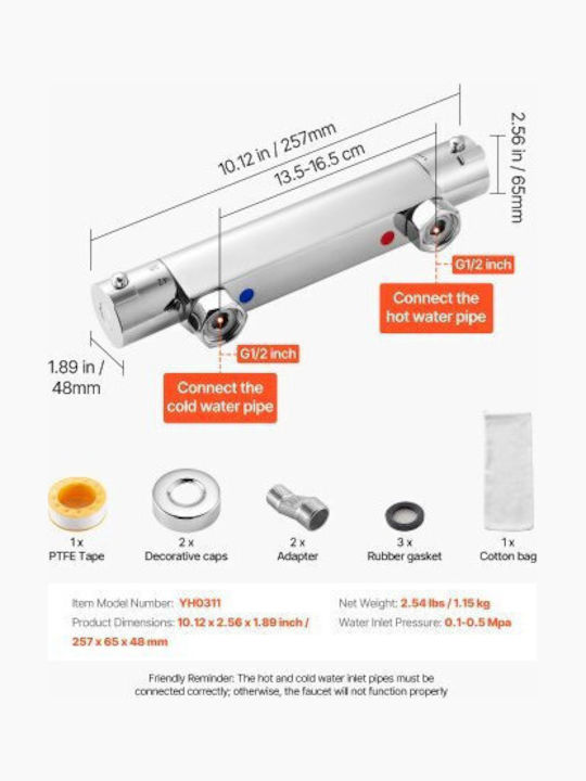 Vevor Mixing Shower Shower Faucet Thermostatic
