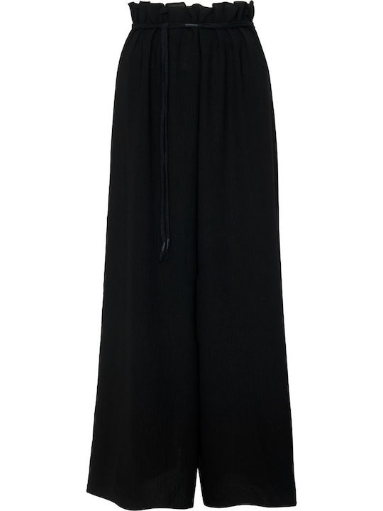Women's Fabric Trousers with Elastic Black