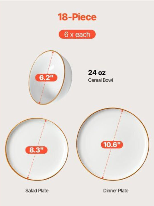 Vevor White Ceramic Dinnerware Set 18pcs