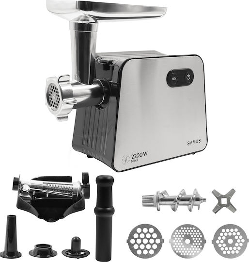 Mașină de tocat carne Samus Smt-2200x 2200W 1+ Viteză inversă Oțel inoxidabil Negru Oțel inoxidabil
