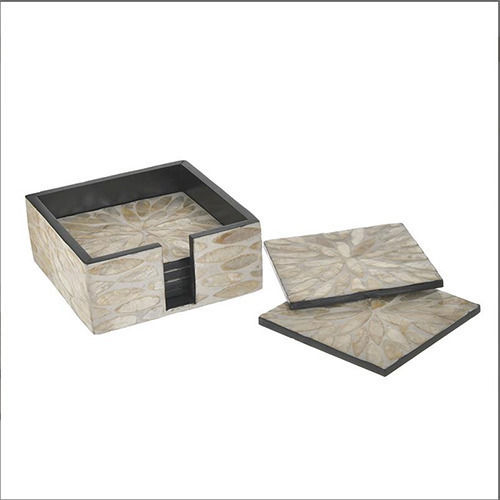 Inart Σουβέρ Ξύλινο με Βάση Μπεζ 12x12cm 6τμχ