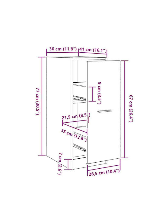 Drawers Storage Wooden with 2 Drawers L30xW41xH77.5cm