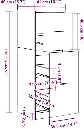 Sertar de depozitare din lemn cu 2 sertare L40xW41xH118buc