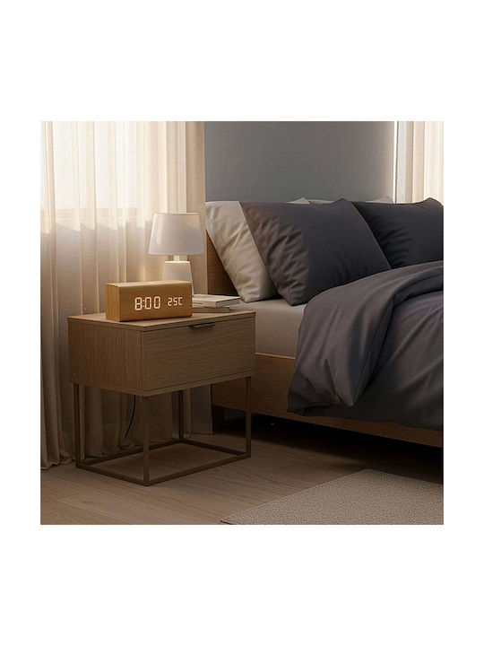 Nedis Tabletop Digital LED Clock Wooden With Alarm Clock & Radio Yellow CLAR3004BN