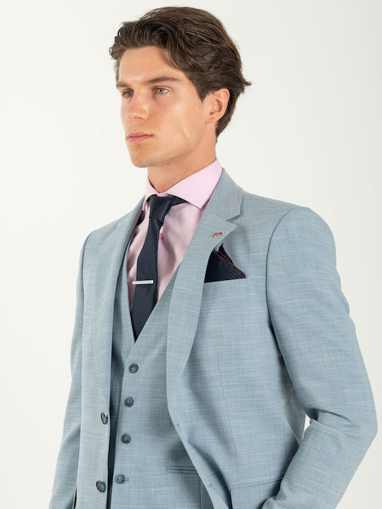 Men's Suit with Vest Light Blue