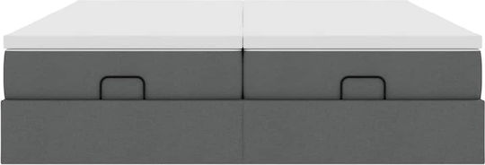 King Size Bed Base Upholstered with Fabric Dark Gray with Slats & Mattress 180x200cm 3311242