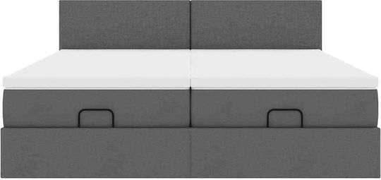 vidaXL King Size Fabric Upholstered Bed Dark Grey with Slats and Mattress 180x200cm 3311974