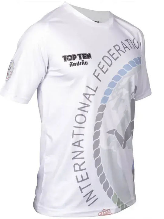 Top Ten Ανδρική Κοντομάνικη Μπλούζα 99353 για Muay Thai Λευκή