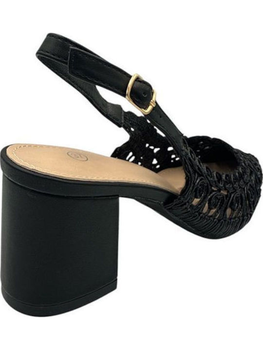 Heels with Strap & Chunky Mid Heel Black