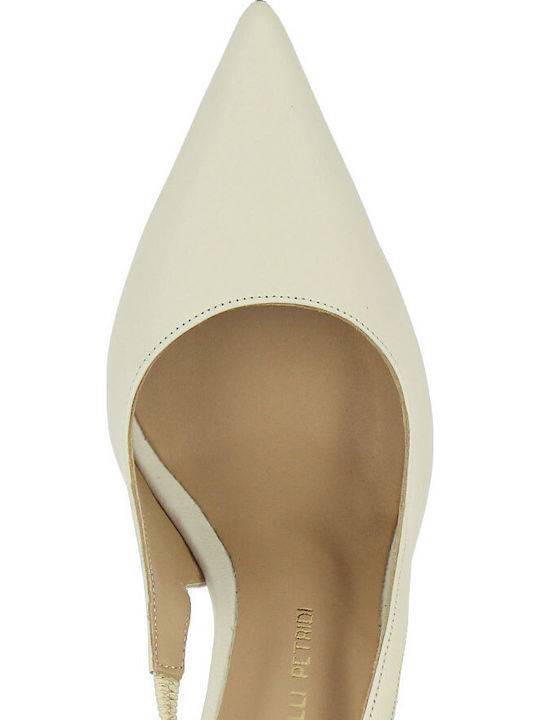 Leather Heels With High Ecru Heel
