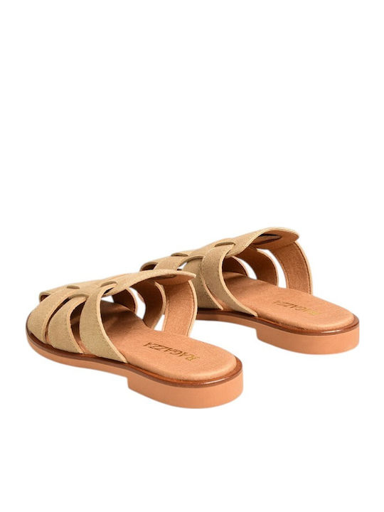 Leather Women's Flat Sandals Beige