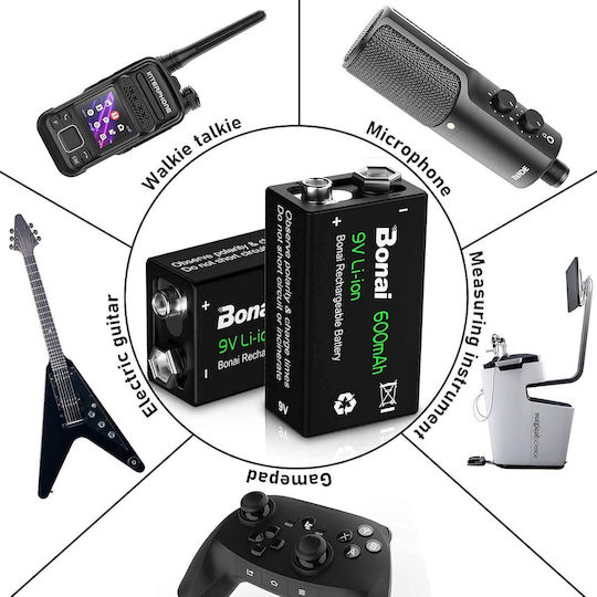 Set 4 Baterii Reîncărcabile 9v Litiu-ion 600mah 6f22 Mărime Standard Baterii Pentru Detectoare de Fum Microfoane și Multe Altele