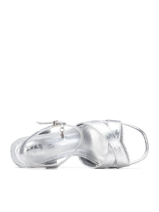 Xti Silver Metallic Women's Sandals Metallic Detail On The Heel