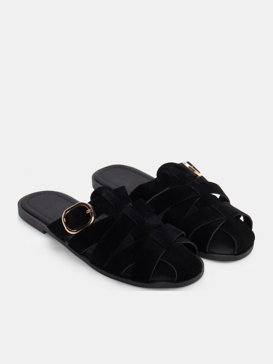 Flache Damen Sandalen Schwarz