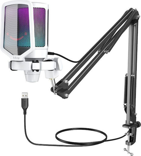 Fifine A6TW Δυναμικό Μικρόφωνο USB Shock Mounted σε Λευκό Χρώμα