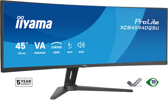 Iiyama XCB4594DQSU-B1 Monitor Ultrawide VA HDR Curbat 44.5" 5120x1440 cu Timp de Răspuns 2ms GTG
