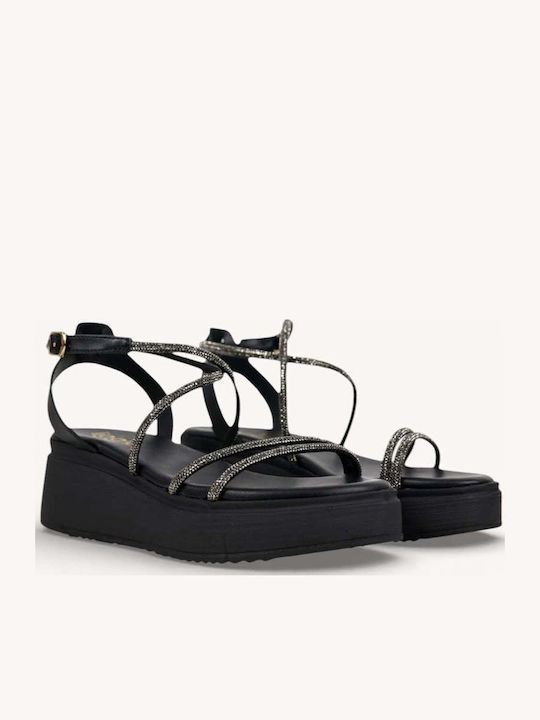 Черен Flatforms Глитер Каишки Анатомична Подметка